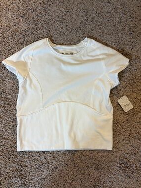 Free People White Cropped Crew Neck Tee